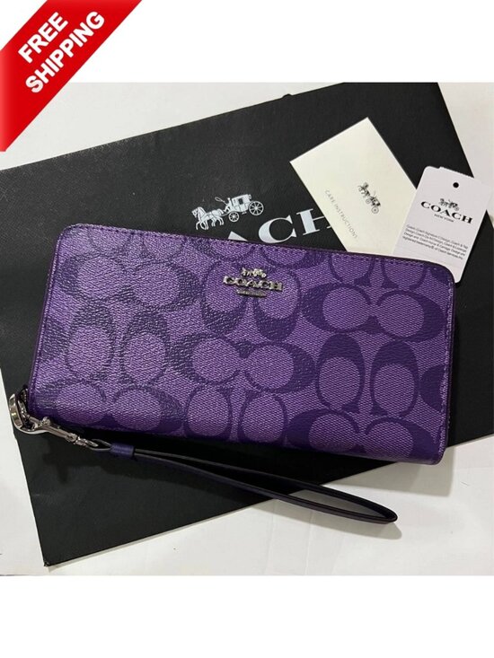 Coach Handbags - Share COACH Long Round Zip Wallet with Strap Purple Signature C4452 F/S JP New